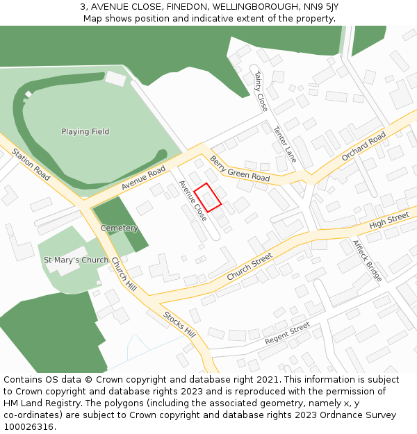 3, AVENUE CLOSE, FINEDON, WELLINGBOROUGH, NN9 5JY: Location map and indicative extent of plot