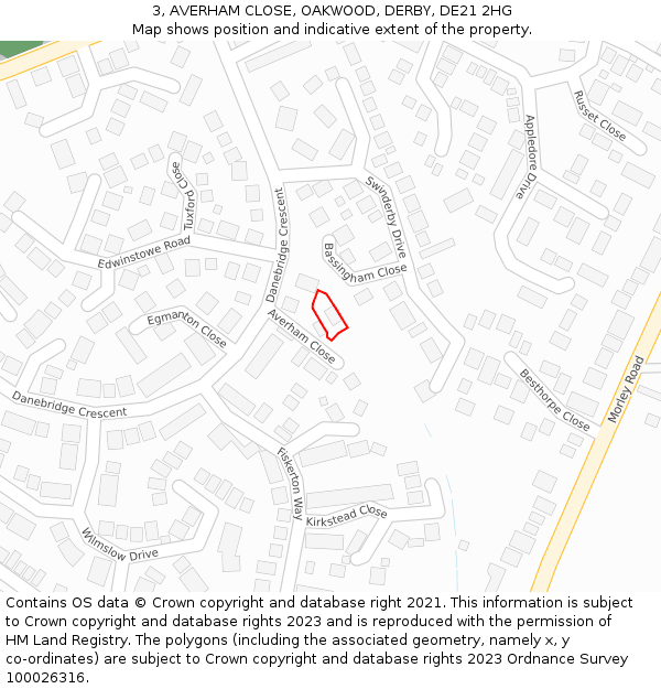 3, AVERHAM CLOSE, OAKWOOD, DERBY, DE21 2HG: Location map and indicative extent of plot