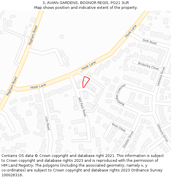 3, AVIAN GARDENS, BOGNOR REGIS, PO21 3UR: Location map and indicative extent of plot