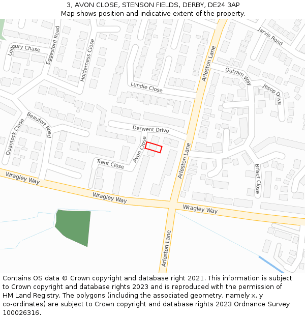 3, AVON CLOSE, STENSON FIELDS, DERBY, DE24 3AP: Location map and indicative extent of plot