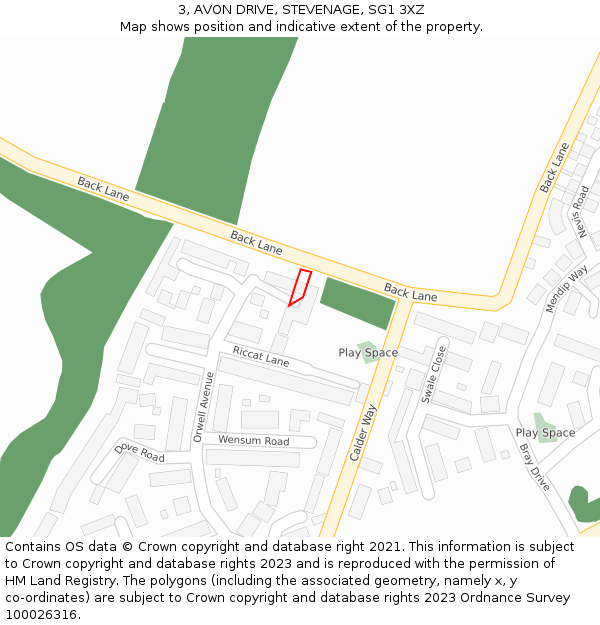 3, AVON DRIVE, STEVENAGE, SG1 3XZ: Location map and indicative extent of plot