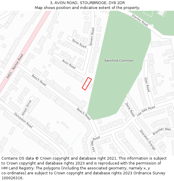 3, AVON ROAD, STOURBRIDGE, DY8 2DR: Location map and indicative extent of plot