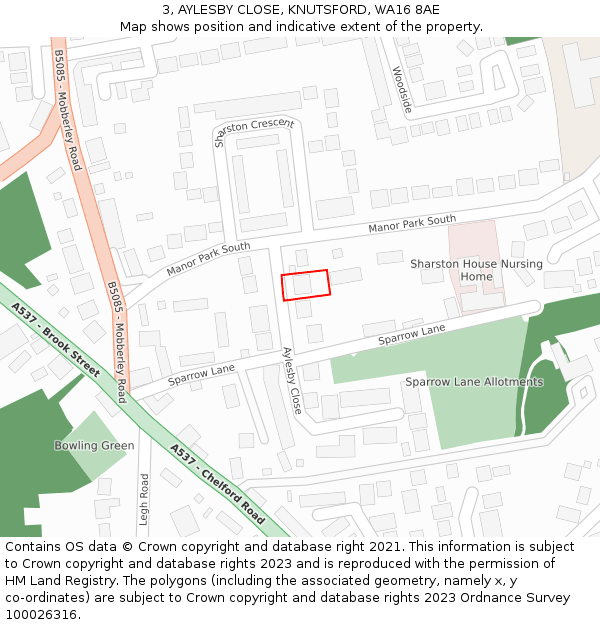 3, AYLESBY CLOSE, KNUTSFORD, WA16 8AE: Location map and indicative extent of plot