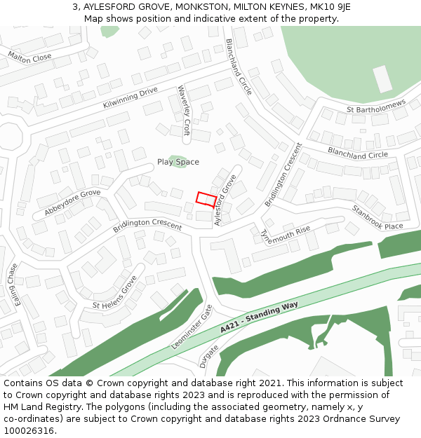 3, AYLESFORD GROVE, MONKSTON, MILTON KEYNES, MK10 9JE: Location map and indicative extent of plot