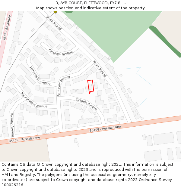 3, AYR COURT, FLEETWOOD, FY7 8HU: Location map and indicative extent of plot