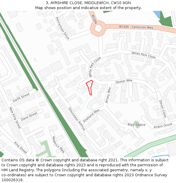 3, AYRSHIRE CLOSE, MIDDLEWICH, CW10 9GN: Location map and indicative extent of plot