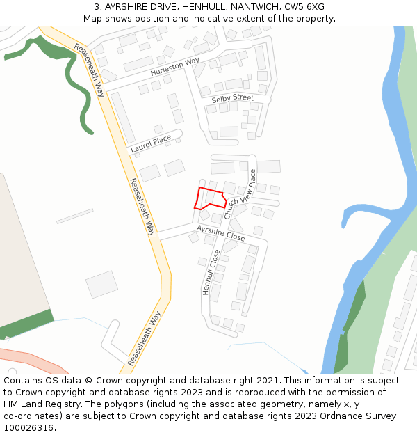 3, AYRSHIRE DRIVE, HENHULL, NANTWICH, CW5 6XG: Location map and indicative extent of plot