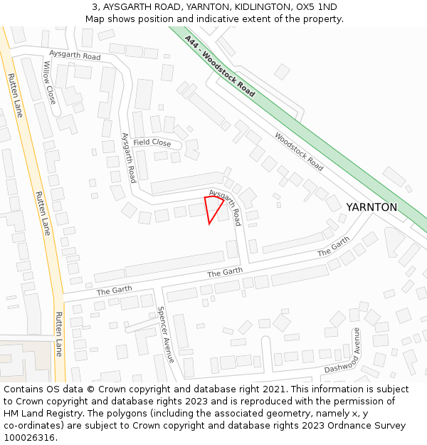 3, AYSGARTH ROAD, YARNTON, KIDLINGTON, OX5 1ND: Location map and indicative extent of plot