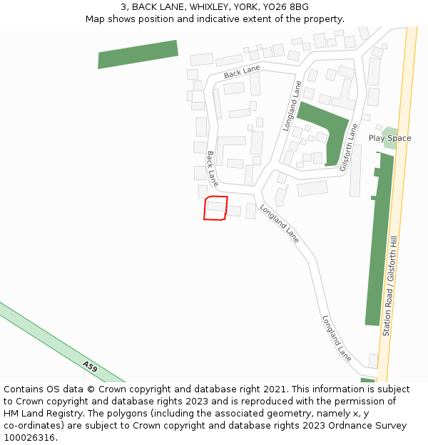 3, BACK LANE, WHIXLEY, YORK, YO26 8BG: Location map and indicative extent of plot