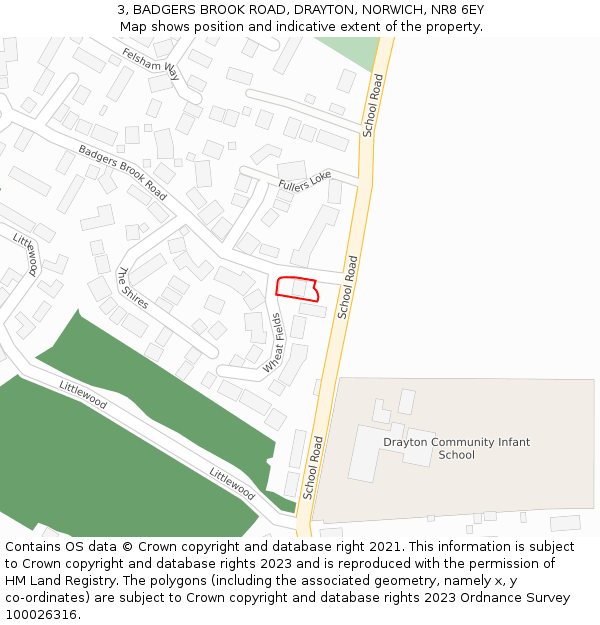 3, BADGERS BROOK ROAD, DRAYTON, NORWICH, NR8 6EY: Location map and indicative extent of plot