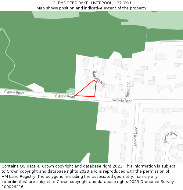 3, BADGERS RAKE, LIVERPOOL, L37 1XU: Location map and indicative extent of plot