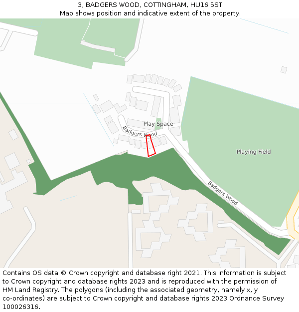 3, BADGERS WOOD, COTTINGHAM, HU16 5ST: Location map and indicative extent of plot