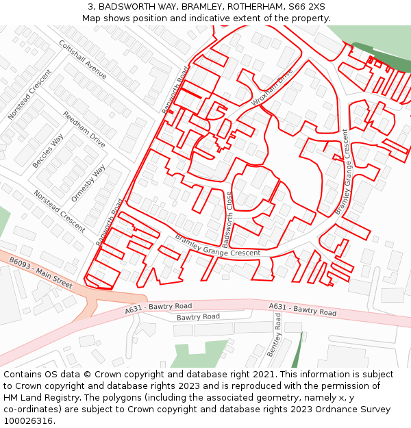 3, BADSWORTH WAY, BRAMLEY, ROTHERHAM, S66 2XS: Location map and indicative extent of plot