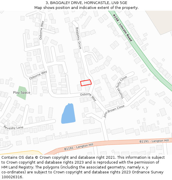 3, BAGGALEY DRIVE, HORNCASTLE, LN9 5GE: Location map and indicative extent of plot