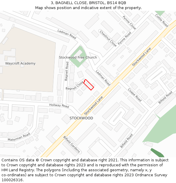 3, BAGNELL CLOSE, BRISTOL, BS14 8QB: Location map and indicative extent of plot