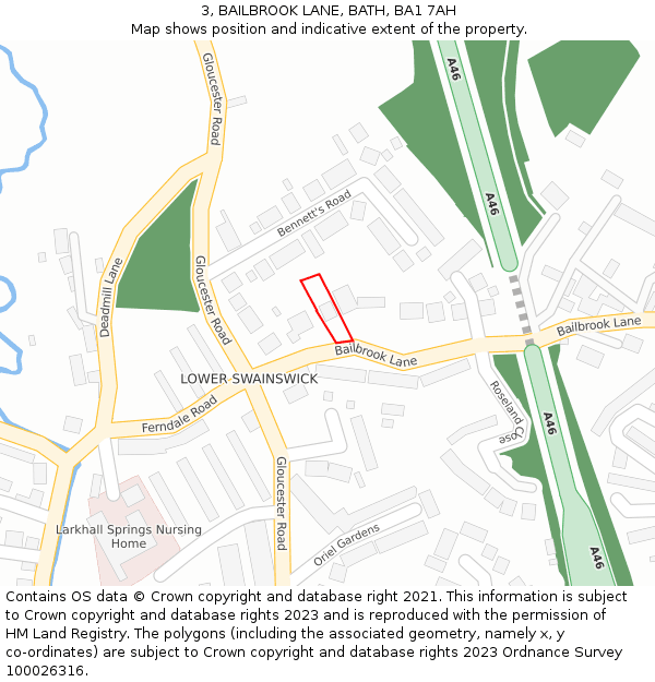 3, BAILBROOK LANE, BATH, BA1 7AH: Location map and indicative extent of plot