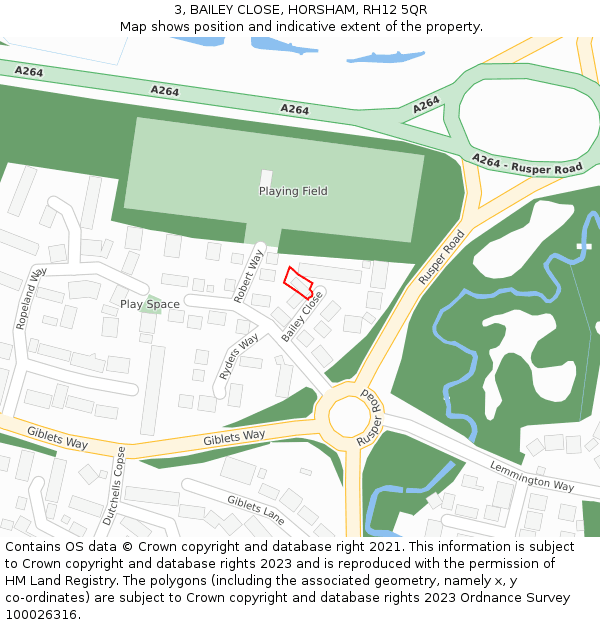 3, BAILEY CLOSE, HORSHAM, RH12 5QR: Location map and indicative extent of plot