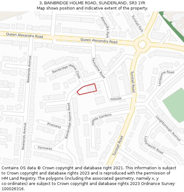 3, BAINBRIDGE HOLME ROAD, SUNDERLAND, SR3 1YR: Location map and indicative extent of plot