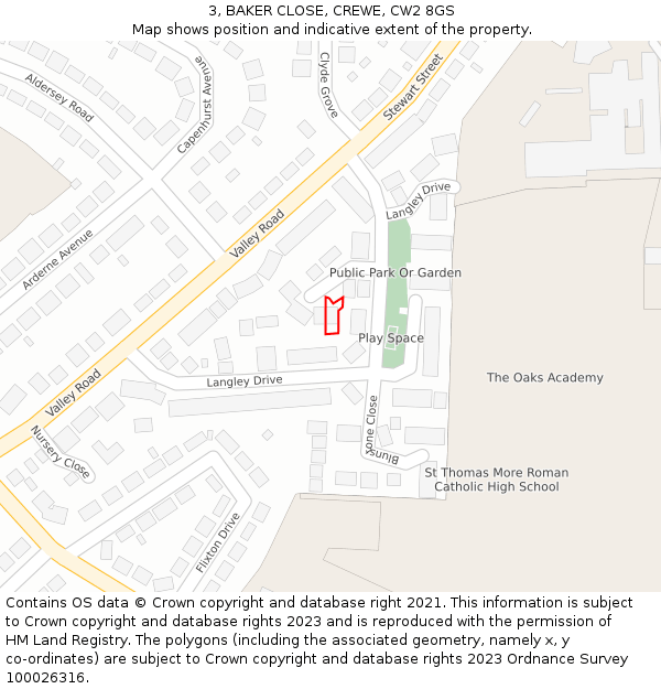 3, BAKER CLOSE, CREWE, CW2 8GS: Location map and indicative extent of plot