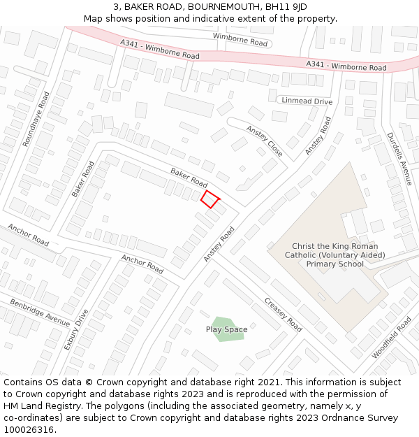 3, BAKER ROAD, BOURNEMOUTH, BH11 9JD: Location map and indicative extent of plot