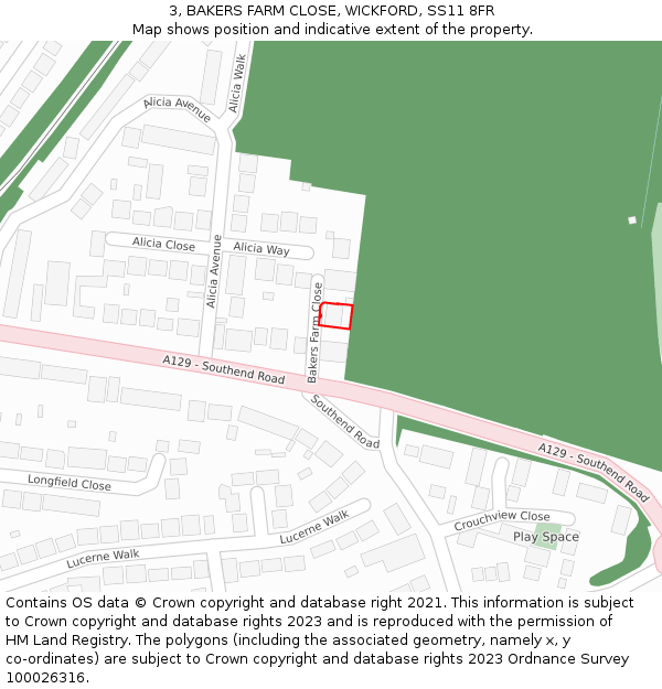 3, BAKERS FARM CLOSE, WICKFORD, SS11 8FR: Location map and indicative extent of plot