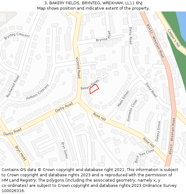 3, BAKERY FIELDS, BRYNTEG, WREXHAM, LL11 6NJ: Location map and indicative extent of plot