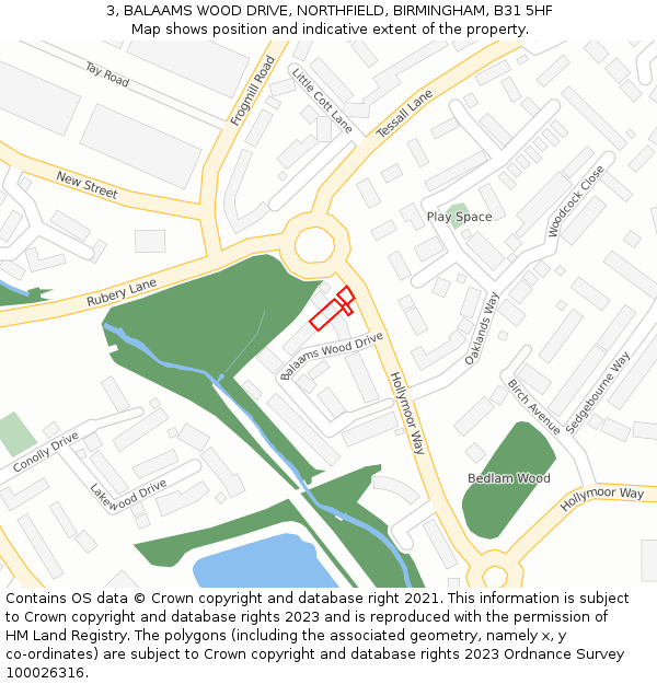 3, BALAAMS WOOD DRIVE, NORTHFIELD, BIRMINGHAM, B31 5HF: Location map and indicative extent of plot