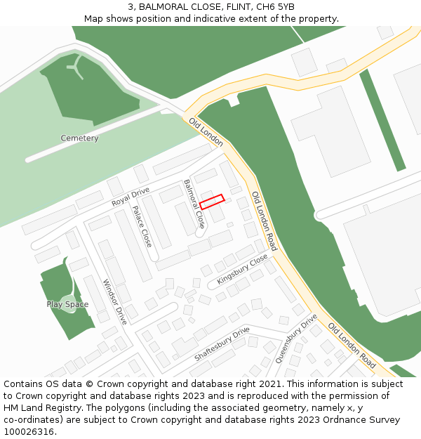 3, BALMORAL CLOSE, FLINT, CH6 5YB: Location map and indicative extent of plot