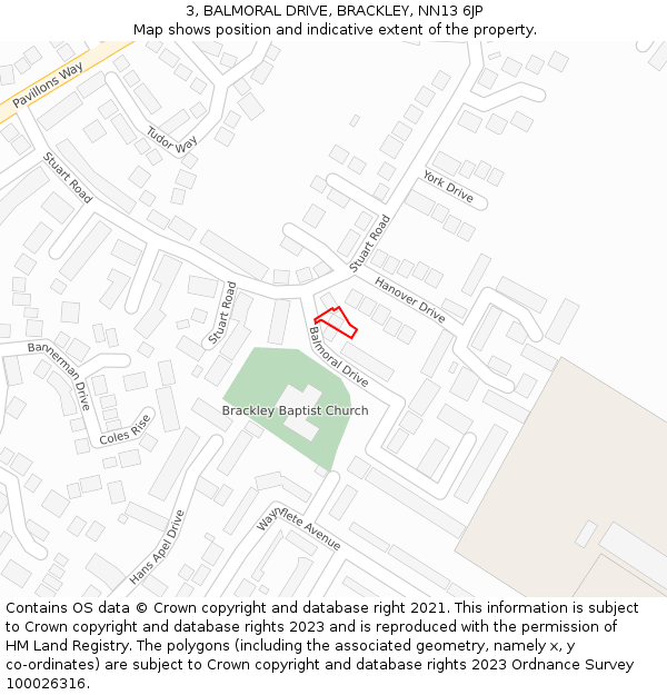 3, BALMORAL DRIVE, BRACKLEY, NN13 6JP: Location map and indicative extent of plot