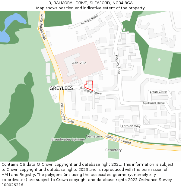 3, BALMORAL DRIVE, SLEAFORD, NG34 8GA: Location map and indicative extent of plot