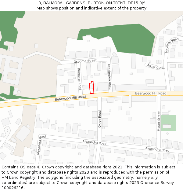 3, BALMORAL GARDENS, BURTON-ON-TRENT, DE15 0JY: Location map and indicative extent of plot