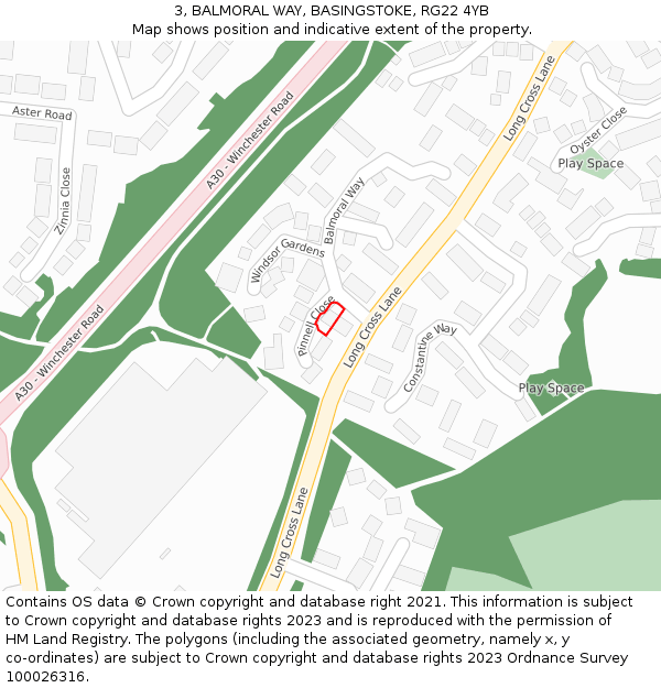 3, BALMORAL WAY, BASINGSTOKE, RG22 4YB: Location map and indicative extent of plot