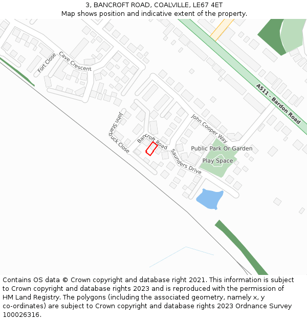 3, BANCROFT ROAD, COALVILLE, LE67 4ET: Location map and indicative extent of plot