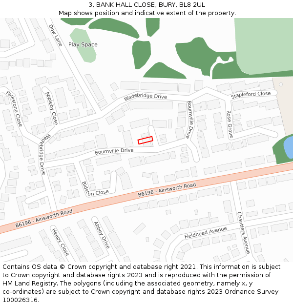 3, BANK HALL CLOSE, BURY, BL8 2UL: Location map and indicative extent of plot