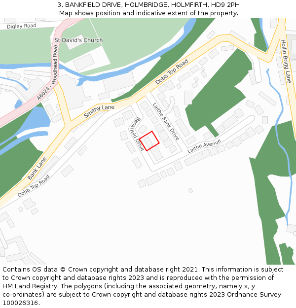 3, BANKFIELD DRIVE, HOLMBRIDGE, HOLMFIRTH, HD9 2PH: Location map and indicative extent of plot