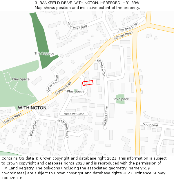 3, BANKFIELD DRIVE, WITHINGTON, HEREFORD, HR1 3RW: Location map and indicative extent of plot