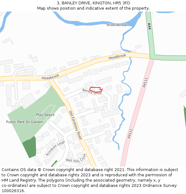 3, BANLEY DRIVE, KINGTON, HR5 3FD: Location map and indicative extent of plot