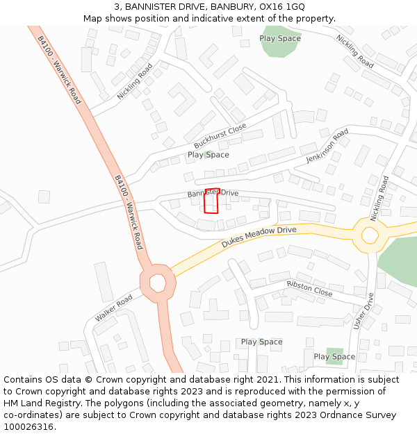 3, BANNISTER DRIVE, BANBURY, OX16 1GQ: Location map and indicative extent of plot