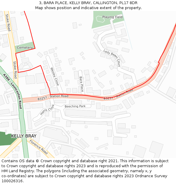 3, BARA PLACE, KELLY BRAY, CALLINGTON, PL17 8DR: Location map and indicative extent of plot