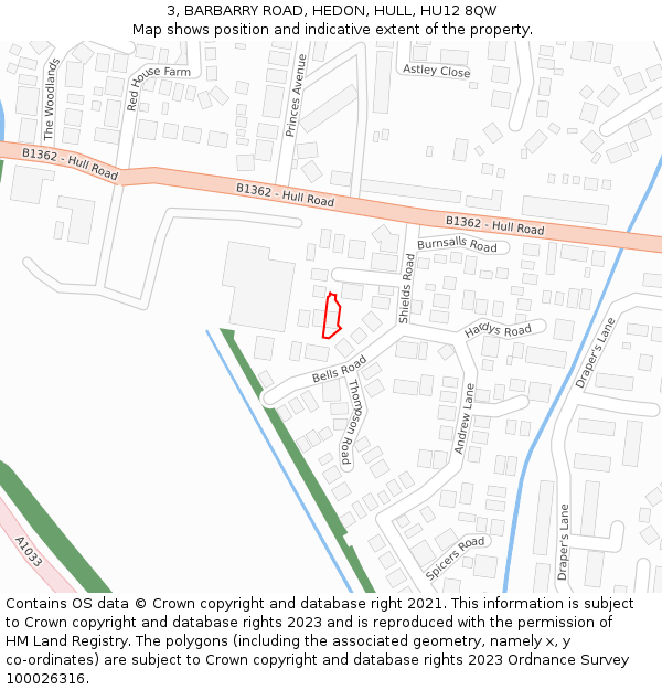 3, BARBARRY ROAD, HEDON, HULL, HU12 8QW: Location map and indicative extent of plot