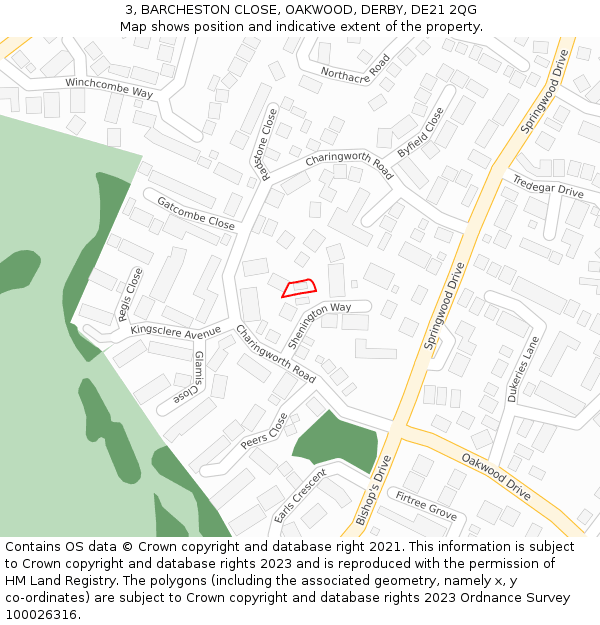 3, BARCHESTON CLOSE, OAKWOOD, DERBY, DE21 2QG: Location map and indicative extent of plot