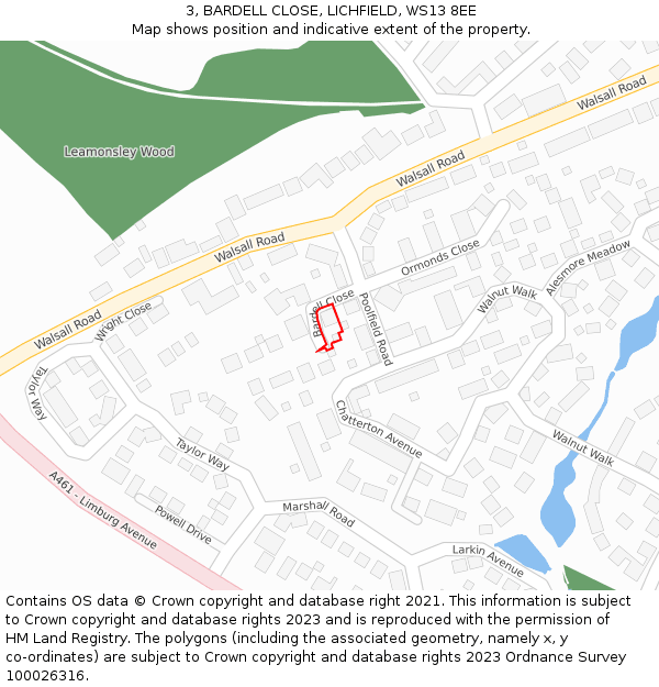 3, BARDELL CLOSE, LICHFIELD, WS13 8EE: Location map and indicative extent of plot