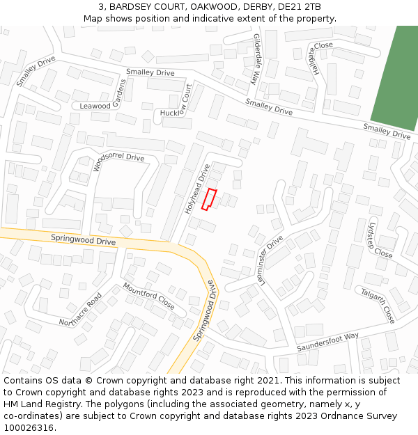 3, BARDSEY COURT, OAKWOOD, DERBY, DE21 2TB: Location map and indicative extent of plot