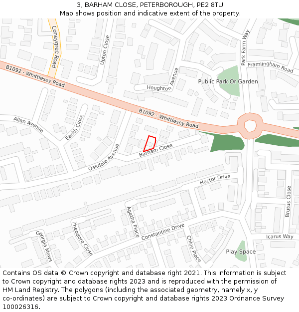 3, BARHAM CLOSE, PETERBOROUGH, PE2 8TU: Location map and indicative extent of plot