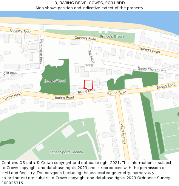 3, BARING DRIVE, COWES, PO31 8DD: Location map and indicative extent of plot