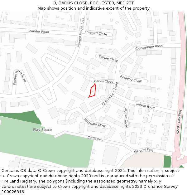 3, BARKIS CLOSE, ROCHESTER, ME1 2BT: Location map and indicative extent of plot