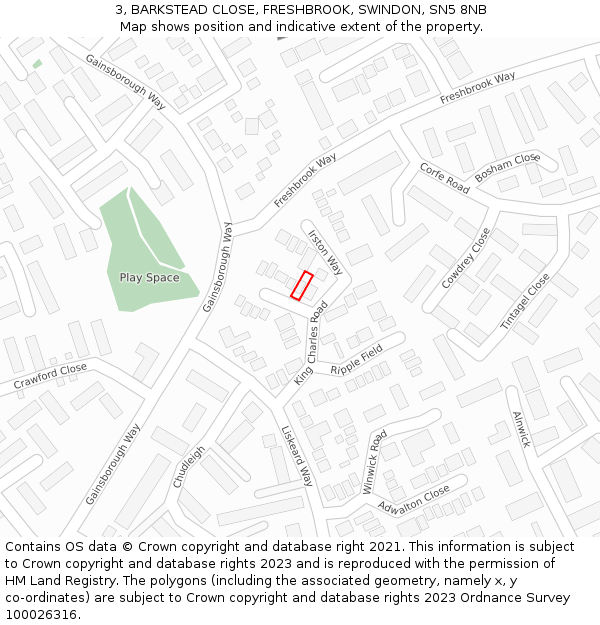 3, BARKSTEAD CLOSE, FRESHBROOK, SWINDON, SN5 8NB: Location map and indicative extent of plot