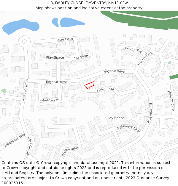 3, BARLEY CLOSE, DAVENTRY, NN11 0FW: Location map and indicative extent of plot
