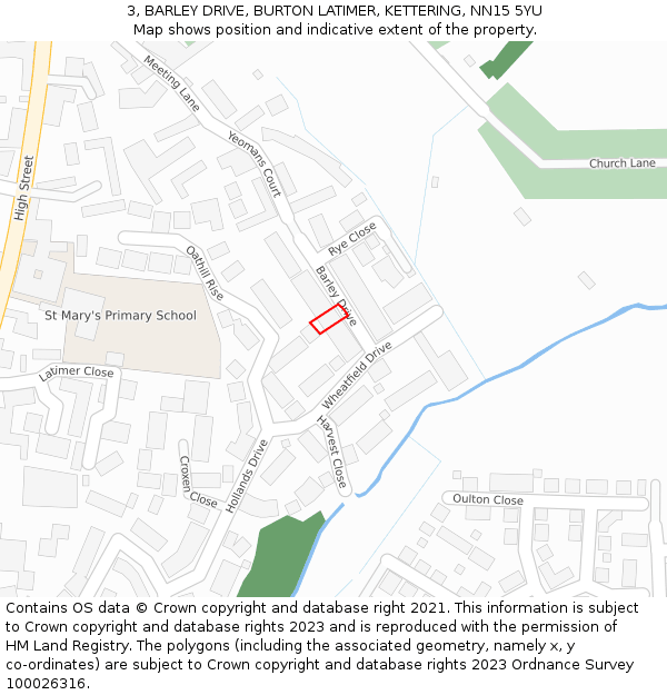 3, BARLEY DRIVE, BURTON LATIMER, KETTERING, NN15 5YU: Location map and indicative extent of plot