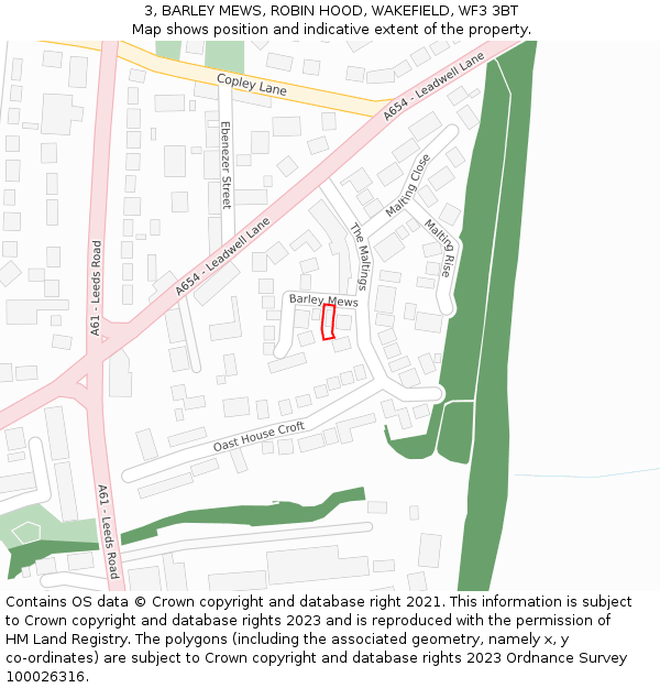 3, BARLEY MEWS, ROBIN HOOD, WAKEFIELD, WF3 3BT: Location map and indicative extent of plot